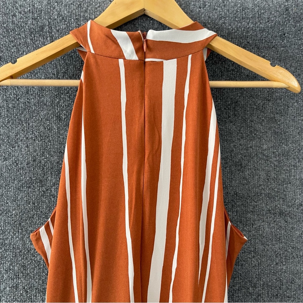 TAYLOR Womens Halter Maxi Dress Size 12 Rust Ivory Asymmetrical Hem - Picture 6 of 10